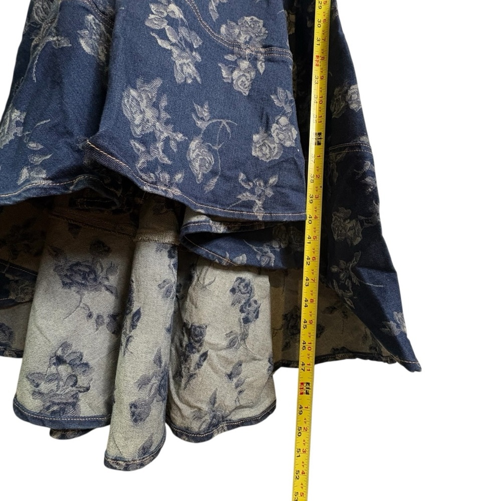 NWT Jewel Badgley Mischka Rose Print High Low Denim Dress Size 8 Dark Blue - Picture 11 of 15